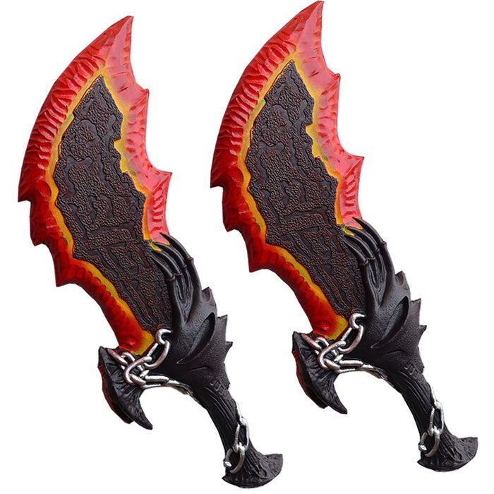 Set of 2 Fantasy Kratos Blades of Chaos Flame Foam Sword Axe Knife Blades Props 1:1 Scale LARP