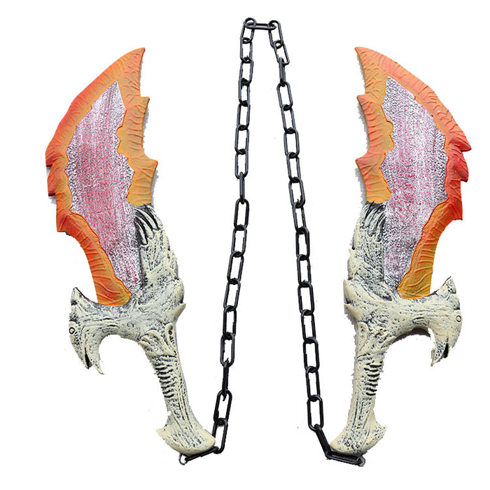 Set of 2 Fantasy Kratos Blades of Chaos Flame Foam Sword Axe Knife Blades Props 1:1 Scale LARP