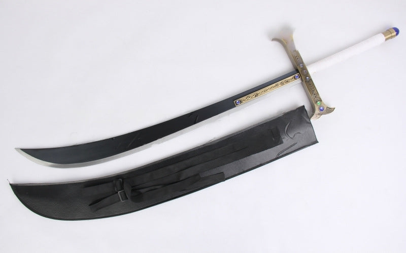 One Piece, Mihawk's Yoru sword, also known as the "Night Eagle Eye" or "Black Blade." This is the sword wielded by Dracule "Hawk-Eye" Mihawk, one of the Seven Warlords of the Sea.