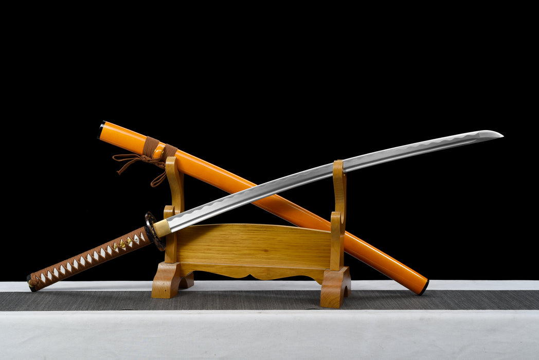 100% Handmade Sword - Fully Functional Samurai Katana Sword, Sharp 1045 Carbon Steel Blade, Hand Forged Clay Tempered, Full Tang, Black Scabbard, Certificate