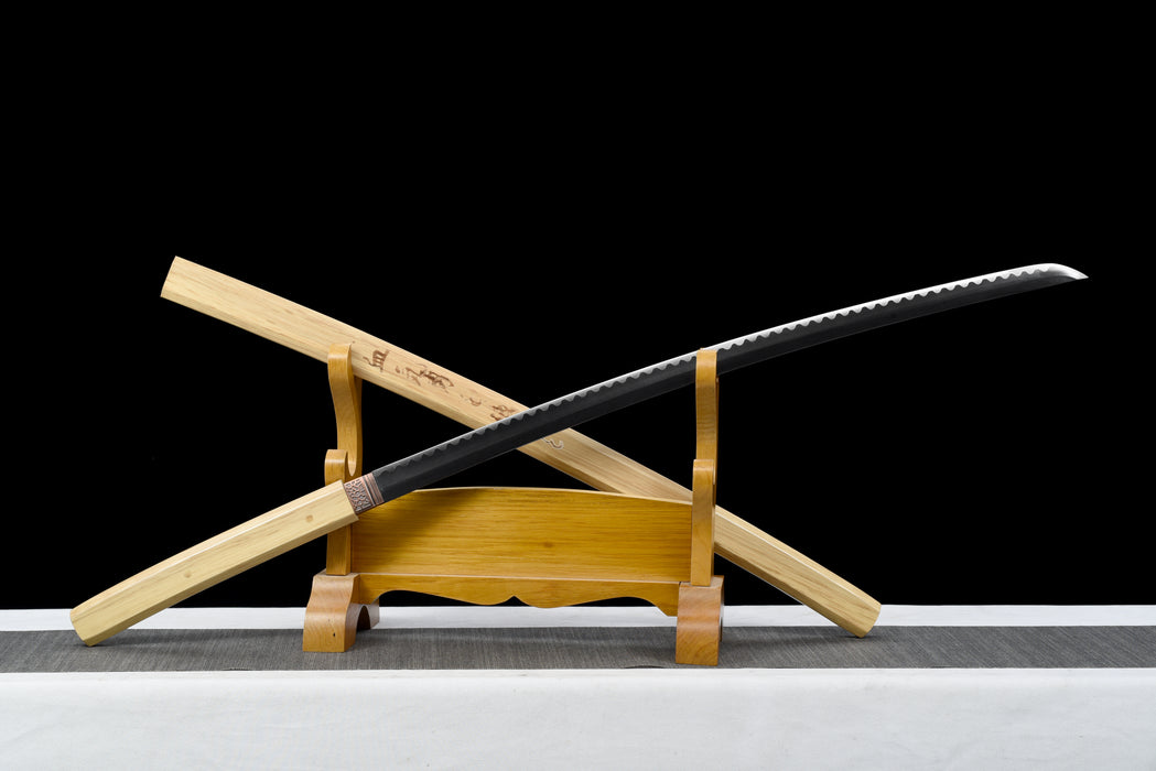 100% Handmade Sword - Fully Functional Samurai Katana Sword, Sharp 1045 Carbon Steel Blade, Hand Forged Clay Tempered, Full Tang, Black Scabbard, Certificate