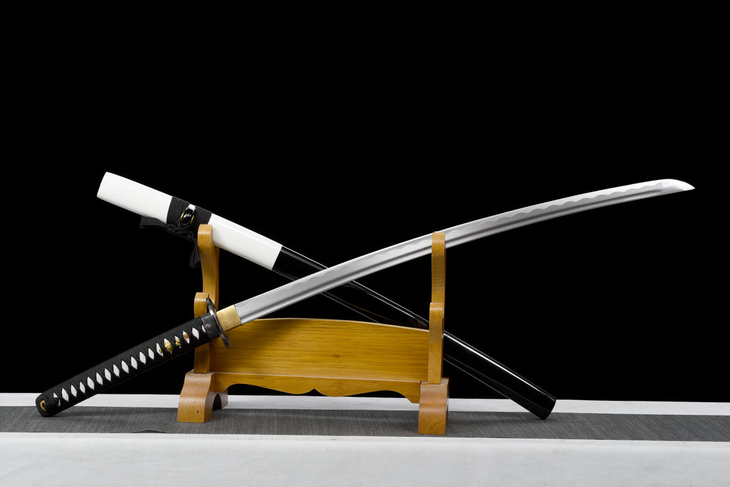 100% Handmade Sword - Fully Functional Samurai Katana Sword, Sharp 1045 Carbon Steel Blade, Hand Forged Clay Tempered, Full Tang, Black Scabbard, Certificate
