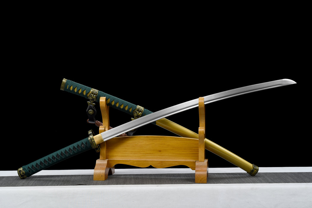 100% Handmade Sword - Fully Functional Samurai Katana Sword, Sharp 1045 Carbon Steel Blade, Hand Forged Clay Tempered, Full Tang, Black Scabbard, Certificate