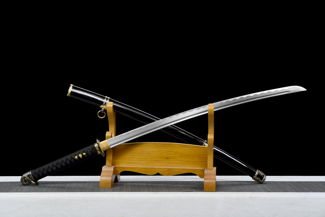 100% Handmade Sword - Fully Functional Samurai Katana Sword, Sharp 1045 Carbon Steel Blade, Hand Forged Clay Tempered, Full Tang, Black Scabbard, Certificate