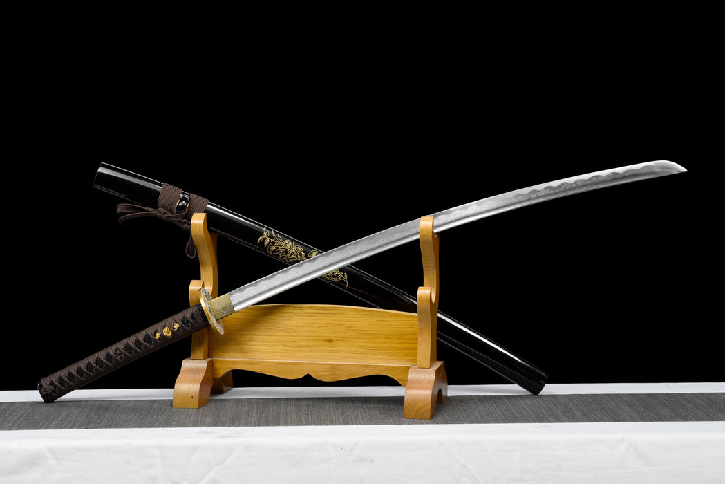 100% Handmade Sword - Fully Functional Samurai Katana Sword, Sharp 1045 Carbon Steel Blade, Hand Forged Clay Tempered, Full Tang, Black Scabbard, Certificate