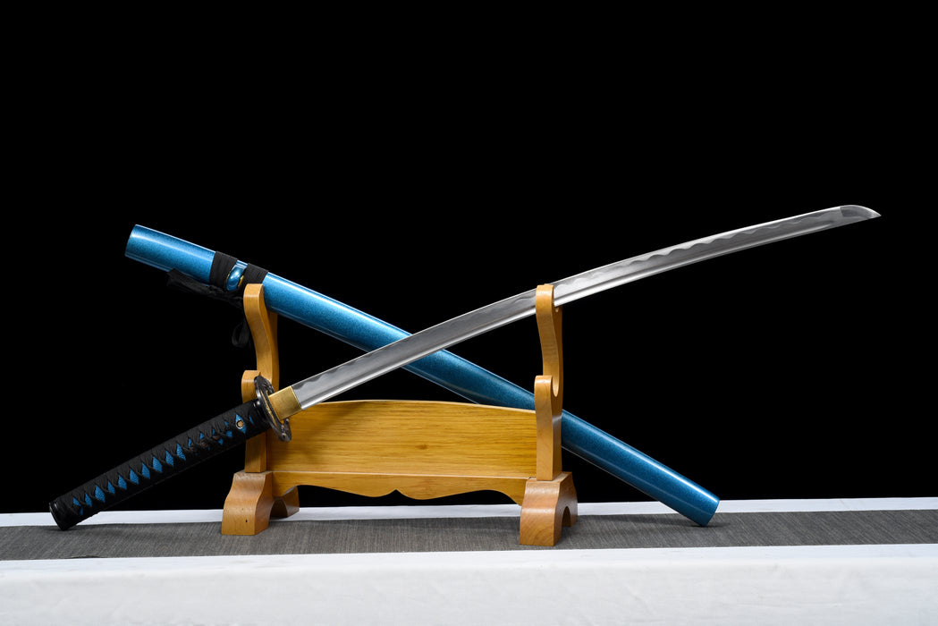 100% Handmade Sword - Fully Functional Samurai Katana Sword, Sharp 1045 Carbon Steel Blade, Hand Forged Clay Tempered, Full Tang, Black Scabbard, Certificate