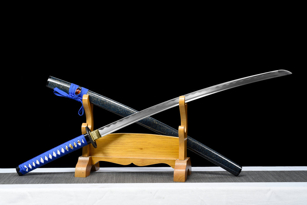 100% Handmade Sword - Fully Functional Samurai Katana Sword, Sharp 1045 Carbon Steel Blade, Hand Forged Clay Tempered, Full Tang, Black Scabbard, Certificate