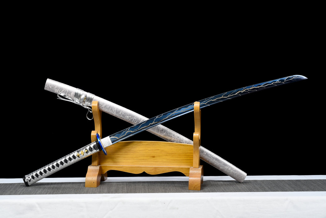 100% Handmade Sword - Fully Functional Samurai Katana Sword, Sharp 1045 Carbon Steel Blade, Hand Forged Clay Tempered, Full Tang, Black Scabbard, Certificate