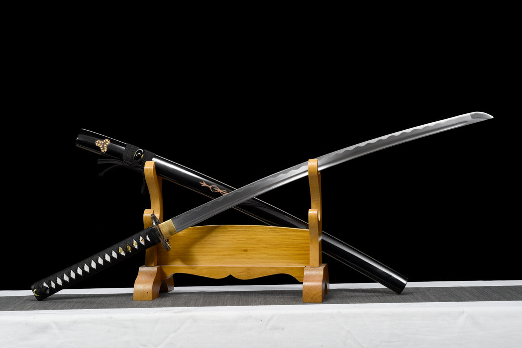 100% Handmade Sword - Fully Functional Samurai Katana Sword, Sharp 1045 Carbon Steel Blade, Hand Forged Clay Tempered, Full Tang, Black Scabbard, Certificate