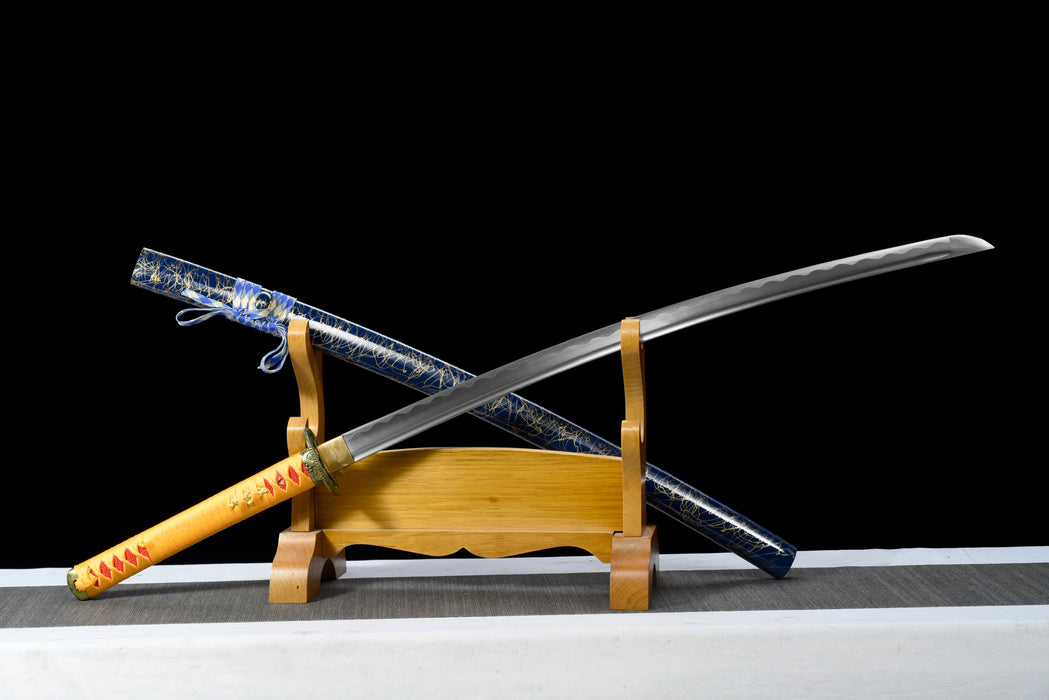 100% Handmade Sword - Fully Functional Samurai Katana Sword, Sharp 1045 Carbon Steel Blade, Hand Forged Clay Tempered, Full Tang, Black Scabbard, Certificate