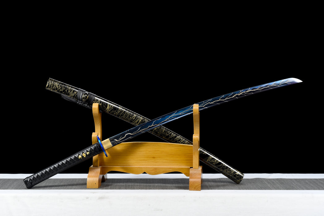 100% Handmade Sword - Fully Functional Samurai Katana Sword, Sharp 1045 Carbon Steel Blade, Hand Forged Clay Tempered, Full Tang, Black Scabbard, Certificate