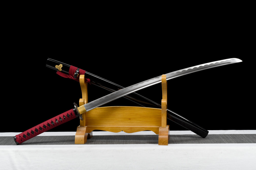 100% Handmade Sword - Fully Functional Samurai Katana Sword, Sharp 1045 Carbon Steel Blade, Hand Forged Clay Tempered, Full Tang, Black Scabbard, Certificate