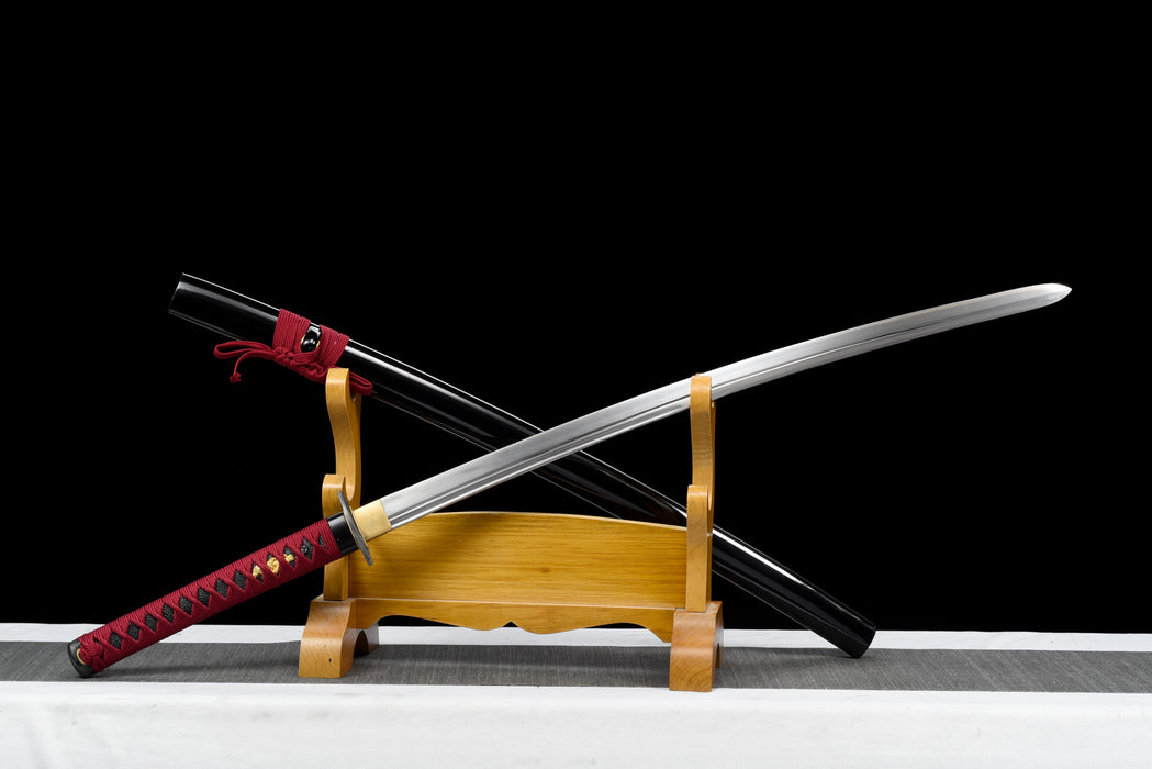 100% Handmade Sword - Fully Functional Samurai Katana Sword, Sharp 1045 Carbon Steel Blade, Hand Forged Clay Tempered, Full Tang, Black Scabbard, Certificate