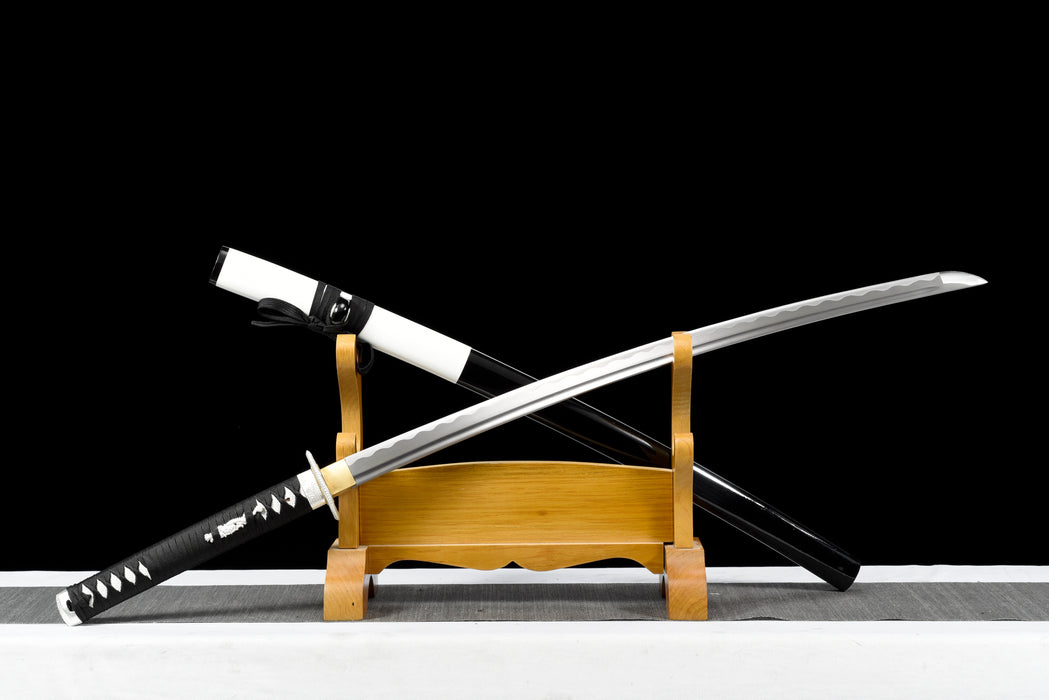 100% Handmade Sword - Fully Functional Samurai Katana Sword, Sharp 1045 Carbon Steel Blade, Hand Forged Clay Tempered, Full Tang, Black Scabbard, Certificate