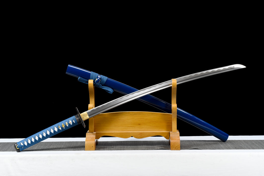 100% Handmade Sword - Fully Functional Samurai Katana Sword, Sharp 1045 Carbon Steel Blade, Hand Forged Clay Tempered, Full Tang, Black Scabbard, Certificate