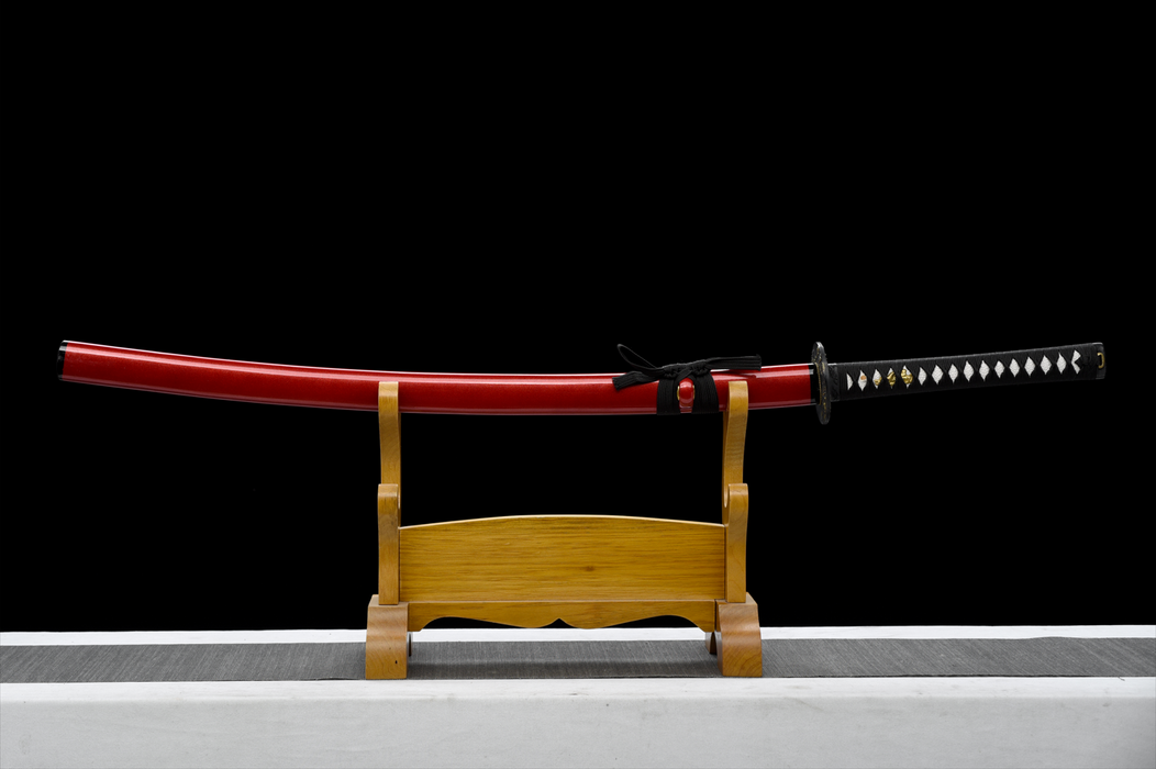 100% Handmade Sword - Fully Functional Samurai Katana Sword, Sharp 1045 Carbon Steel Blade, Hand Forged Clay Tempered, Full Tang, Black Scabbard, Certificate