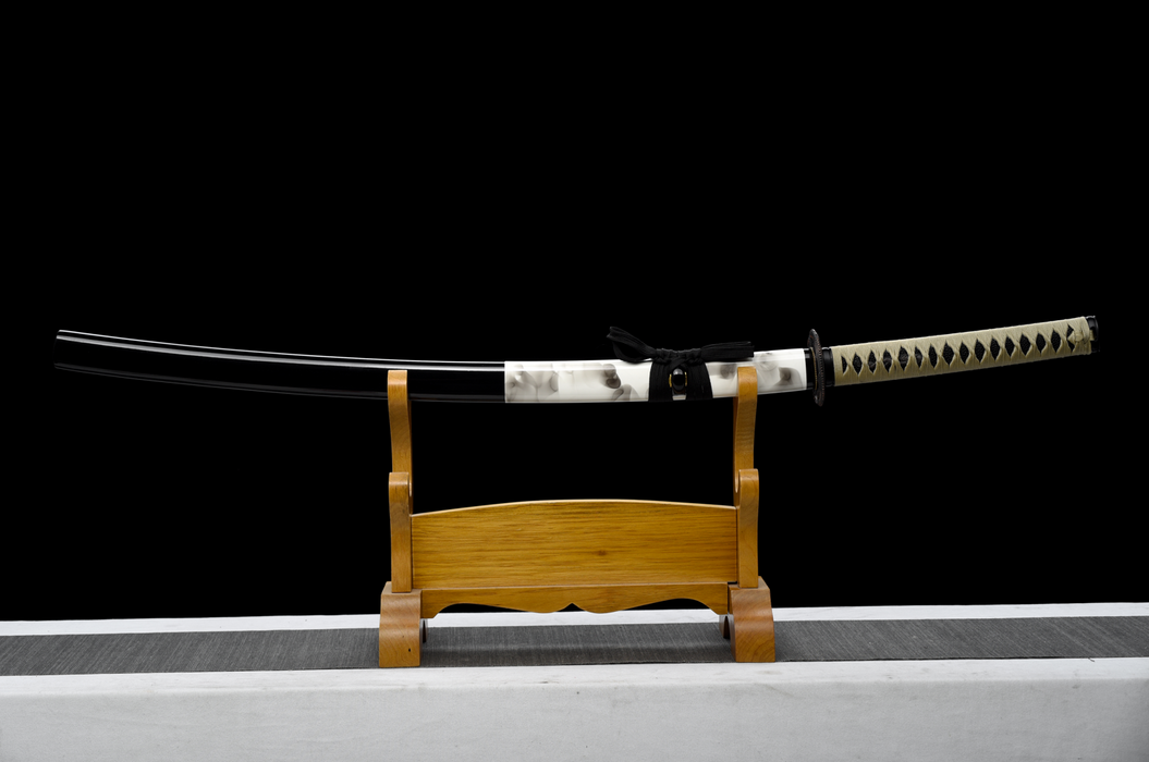 100% Handmade Sword - Fully Functional Samurai Katana Sword, Sharp 1045 Carbon Steel Blade, Hand Forged Clay Tempered, Full Tang, Black Scabbard, Certificate