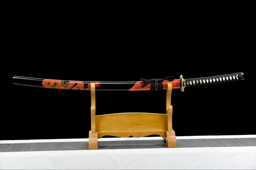 100% Handmade Sword - Fully Functional Samurai Katana Sword, Sharp 1045 Carbon Steel Blade, Hand Forged Clay Tempered, Full Tang, Black Scabbard, Certificate