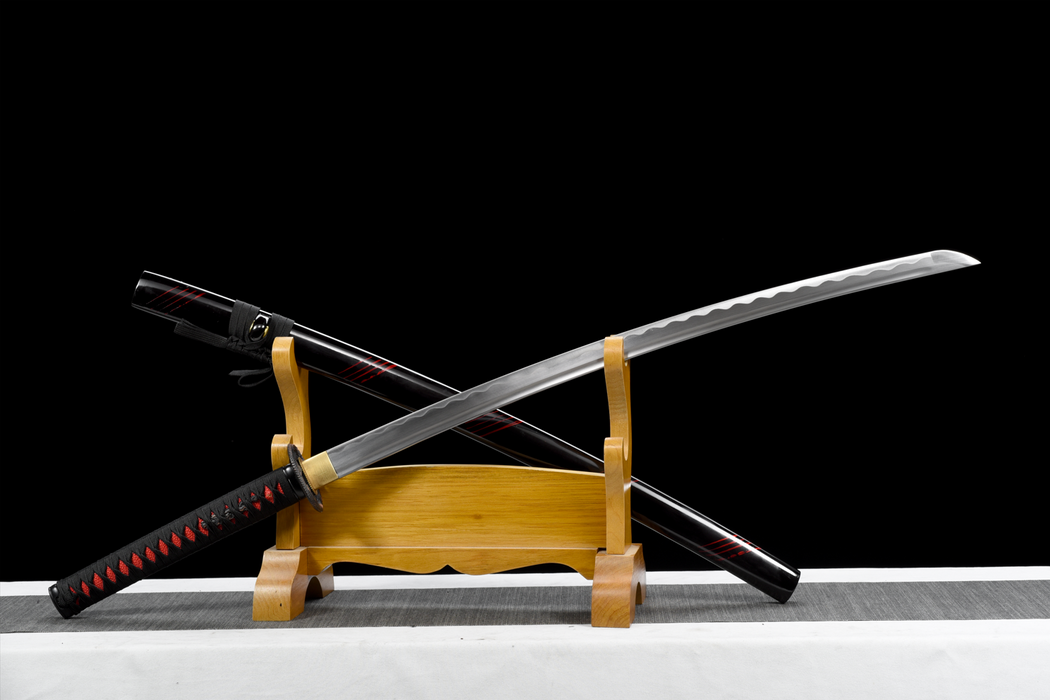 100% Handmade Sword - Fully Functional Samurai Katana Sword, Sharp 1045 Carbon Steel Blade, Hand Forged Clay Tempered, Full Tang, Black Scabbard, Certificate