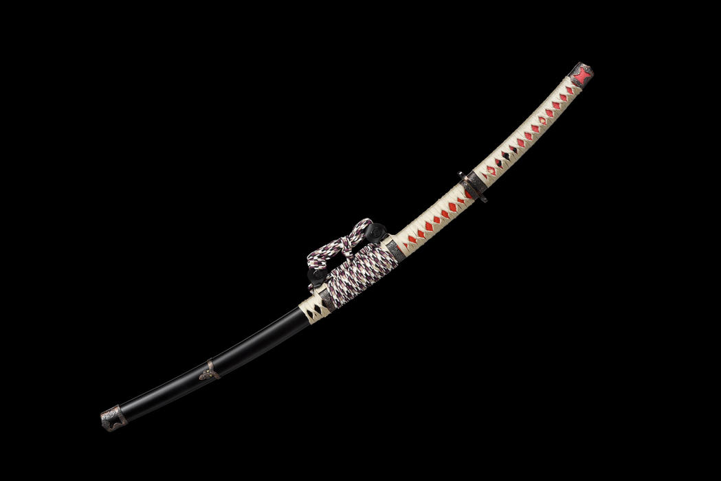 100% Handmade Sword - Fully Functional Samurai Katana Sword, Sharp 1045 Carbon Steel Blade, Hand Forged Clay Tempered, Full Tang, Black Scabbard, Certificate