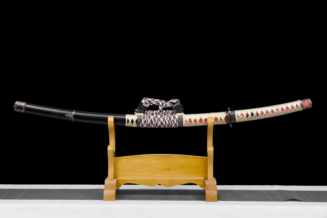 100% Handmade Sword - Fully Functional Samurai Katana Sword, Sharp 1045 Carbon Steel Blade, Hand Forged Clay Tempered, Full Tang, Black Scabbard, Certificate