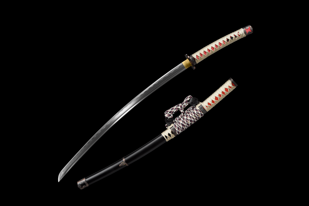 100% Handmade Sword - Fully Functional Samurai Katana Sword, Sharp 1045 Carbon Steel Blade, Hand Forged Clay Tempered, Full Tang, Black Scabbard, Certificate