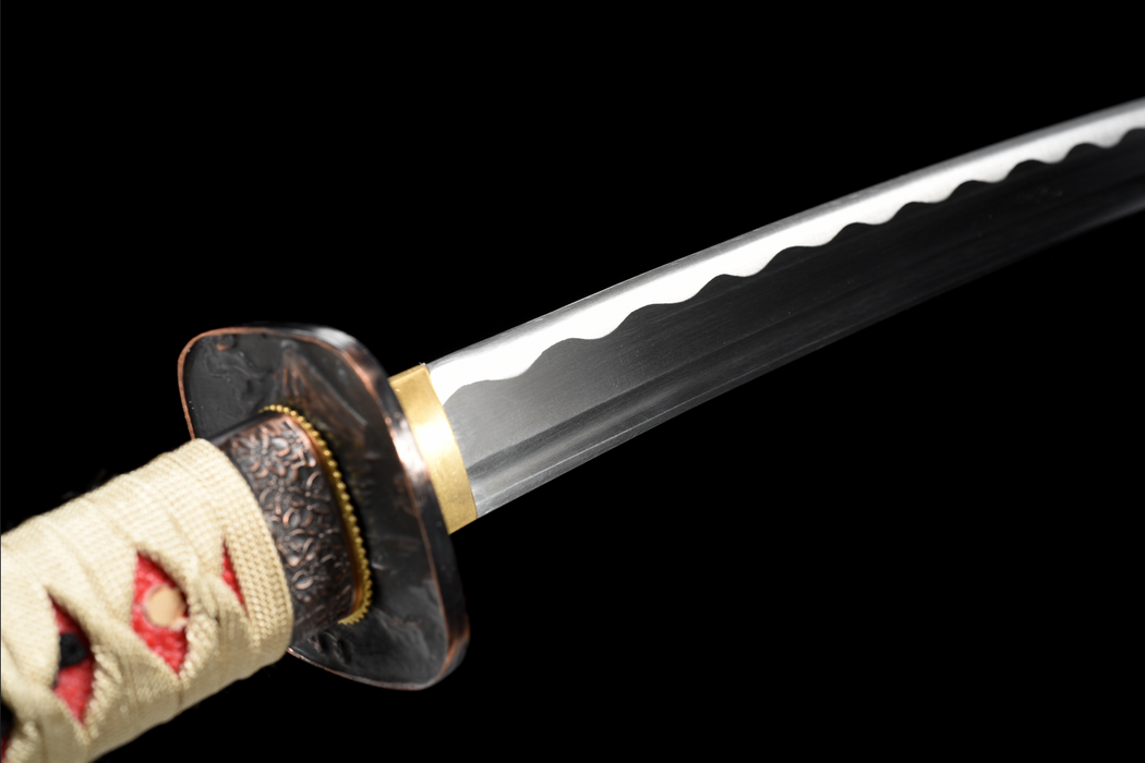 100% Handmade Sword - Fully Functional Samurai Katana Sword, Sharp 1045 Carbon Steel Blade, Hand Forged Clay Tempered, Full Tang, Black Scabbard, Certificate