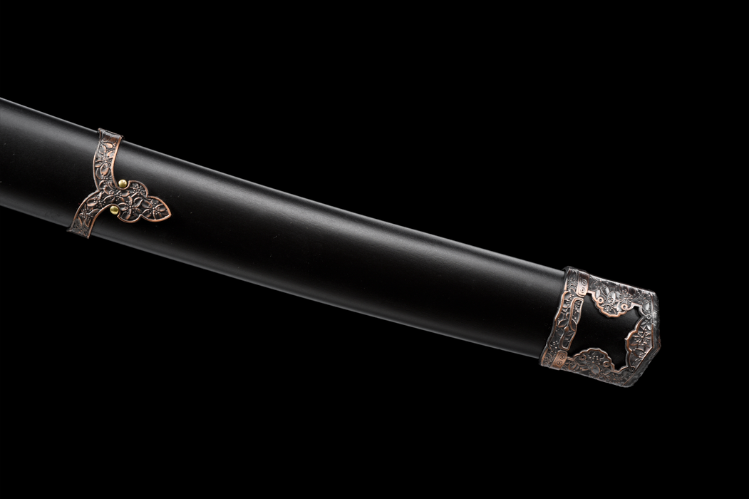 100% Handmade Sword - Fully Functional Samurai Katana Sword, Sharp 1045 Carbon Steel Blade, Hand Forged Clay Tempered, Full Tang, Black Scabbard, Certificate