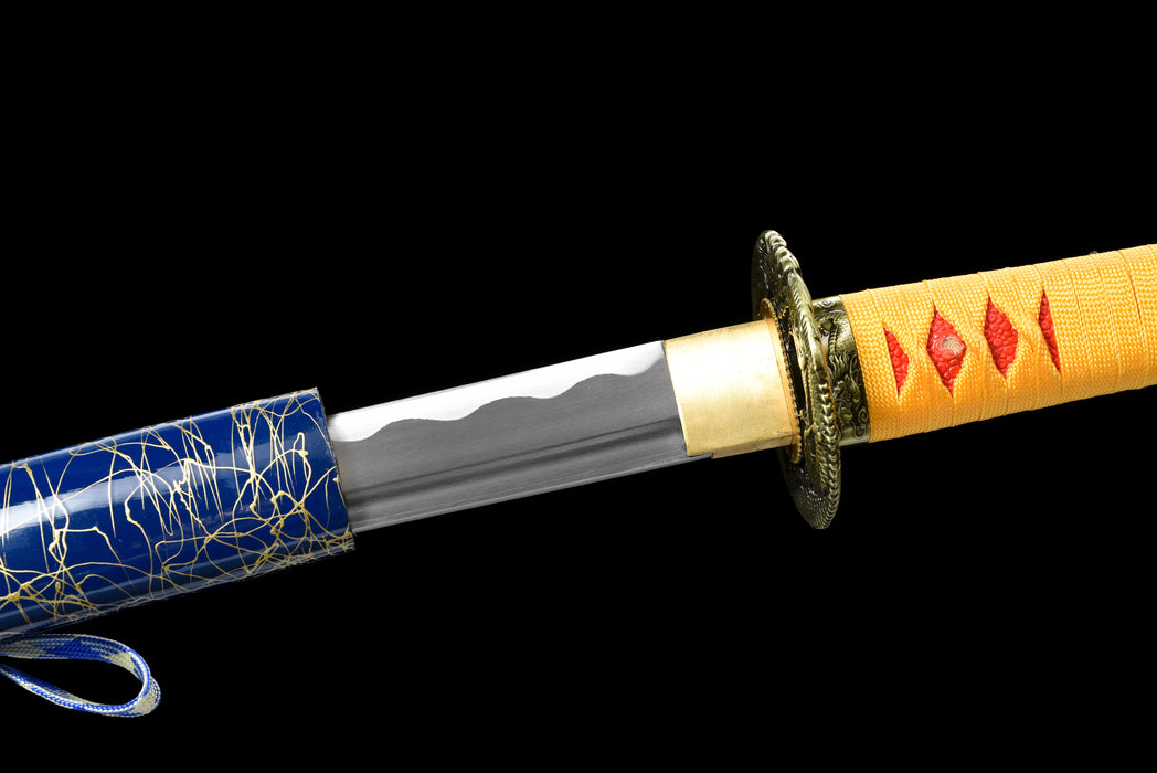 100% Handmade Sword - Fully Functional Samurai Katana Sword, Sharp 1045 Carbon Steel Blade, Hand Forged Clay Tempered, Full Tang, Black Scabbard, Certificate