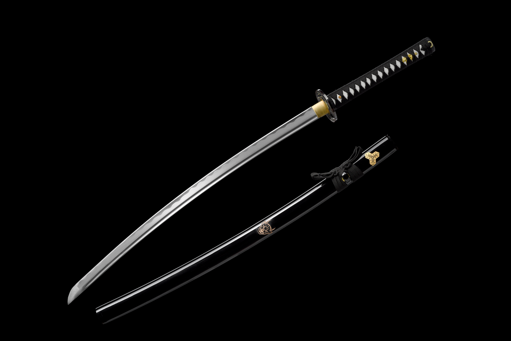 100% Handmade Sword - Fully Functional Samurai Katana Sword, Sharp 1045 Carbon Steel Blade, Hand Forged Clay Tempered, Full Tang, Black Scabbard, Certificate